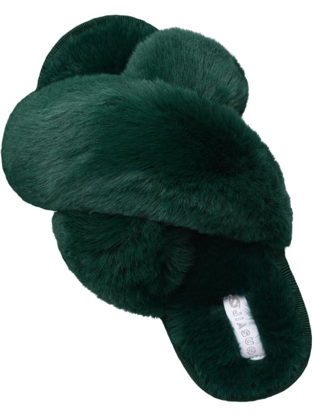 Women's Green Fuzzy Fluffy House Cozy Criss Cross Furry Open Toe Slipper Shoes